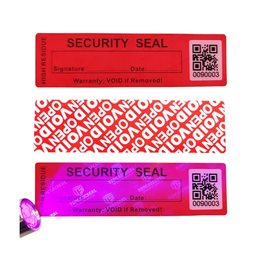 TSPC SECSEAL 100 Stück fluoreszierende Hochsicherheits-Siegel mit Total-Transfer-Klebung & Rückstandsbildung – Manipulationssichere Etiketten/Siegel (Fluorescent,QRCode,Matte Red, 1 x 3.54 Inches) von TSPC SECSEAL