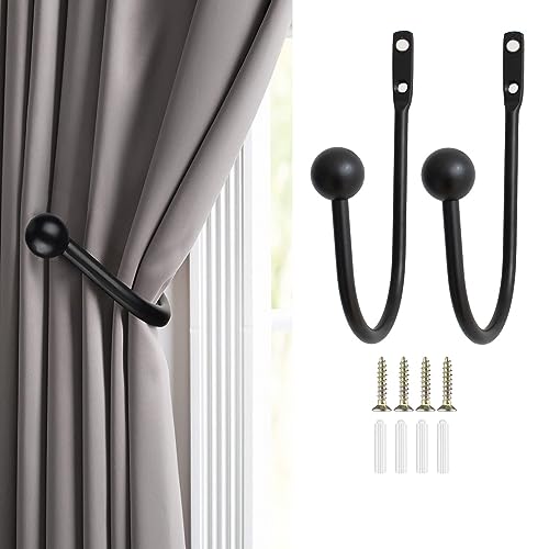 TSQZE Gardinenhalter Raffhalter Für Vorhänge Vorhang Halter, Metall Vorhang Raffhalter Mit Schrauben U-Form Wandmontage, Für Schlafzimmer Wohnzimmer Badezimmer Büros (Black-2 Stück) von TSQZE
