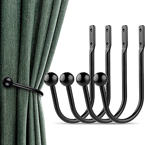 TSQZE Gardinenhalter Raffhalter Für Vorhänge Vorhang Halter, Metall Vorhang Raffhalter Mit Schrauben U-Form Wandmontage, Für Schlafzimmer Wohnzimmer Badezimmer Büros (Black-4 Stück) von TSQZE