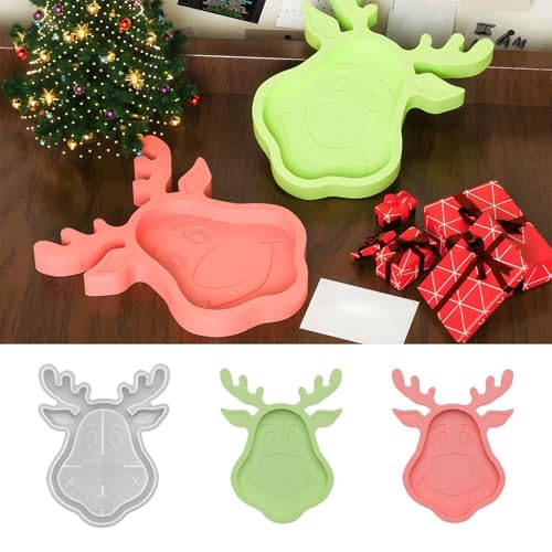 Silikonform Tablett Weihnachten Deko, Weihnachtsmütze Weihnachtsbaum Elch Tablett, DIY Silikonformen GießFormen, Epoxidharz Tablett Form Für Weihnachtsdekoration (Elch) von TSQZE