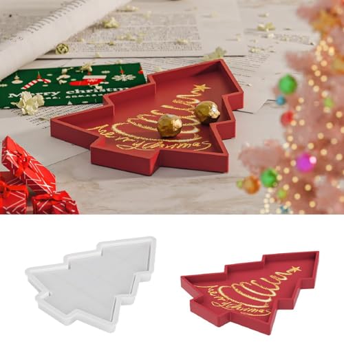 Silikonform Tablett Weihnachten Deko, Weihnachtsmütze Weihnachtsbaum Elch Tablett, DIY Silikonformen GießFormen, Epoxidharz Tablett Form Für Weihnachtsdekoration (Weihnachtsbäume) von TSQZE