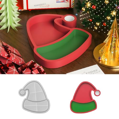 Silikonform Tablett Weihnachten Deko, Weihnachtsmütze Weihnachtsbaum Elch Tablett, DIY Silikonformen GießFormen, Epoxidharz Tablett Form Für Weihnachtsdekoration (Weihnachtsmützen) von TSQZE
