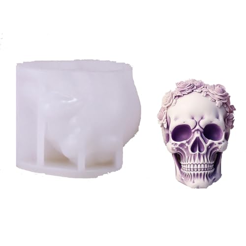 Silikonformen Gießformen 3D Rosen Totenkopf Kerzenformen Zum Gießen, Halloween Schädel Silikonform Gips Zum Gießen Giessformen Silikon Für Geschenke DIY Handwerk (A) von TSQZE