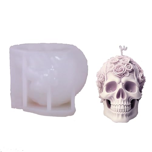 Silikonformen Gießformen 3D Rosen Totenkopf Kerzenformen Zum Gießen, Halloween Schädel Silikonform Gips Zum Gießen Giessformen Silikon Für Geschenke DIY Handwerk (C) von TSQZE