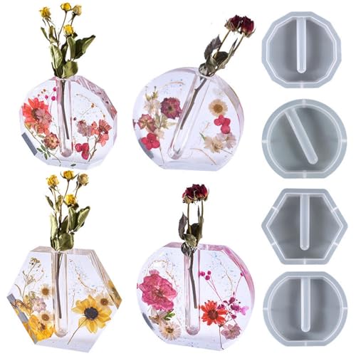TSQZE Vase Silikon Formen DIY Silikonformen Epoxidharz, Vase Resin Mold Pflanzgefäß Gießformen, Resin Silikonformen Vase Harzformen Für Hydrokultur Pflanze Blume Tischdeko Deko (4 Stück) von TSQZE