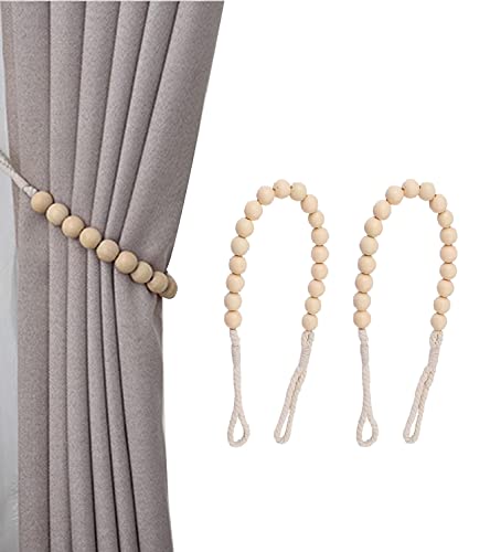 TSQZE Vorhang Raffhalter, Vorhang Binder Clips Gardinenhalter Natürliche Perlen Baumwollseil Holdbacks Tiebacks Vorhang Clips Feder Seilhalter Gardinen Deko Für Haus Dekoration Cafe Büro, 1 Paar von TSQZE