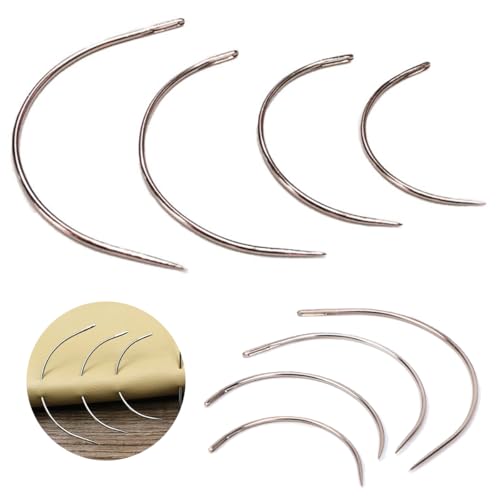 TSUOUKL 24 Stück Gebogene Nähnadel,Sattlernadel Rundnadel Dünn Leder Nadel Gebogen Nähen,Hand Sticknadeln Leather Stopfnadeln,Nähnadeln Set Polsternadeln,Nähutensilien für Lederbearbeitung Werkzeug von TSUOUKL
