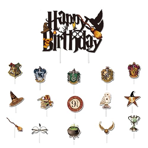 TSUWNO 31Pcs Glitter Magier Kuchen Deko,Glitter Wizard Cupcake Topper,Magical Wizard Inspiriert Happy Birthday Deko für Magic Theme Party Supplies von TSUWNO