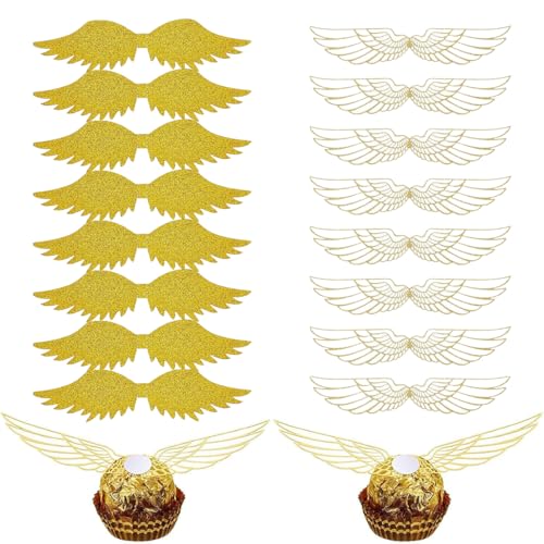 TSUWNO Goldene Flügel Cupcake Topper Schokoladendeko – 80 Stück für Kindergeburtstage und Torten, Muffins & Süßigkeiten. Perfekte Dekoration! von TSUWNO