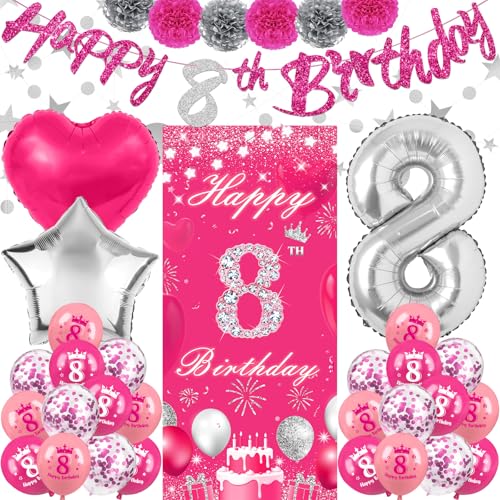 TSVATE 8 Geburtstag Dekorationen für Mädchen Tochter Rosa 8 Jahr Alt Mädchen Geburtstagsdekorationen Happy 8th Banner Hintergrund Hof Tür Wand Nummer 8 Ballon Pompoms Stern Girlande TSVATE 8 Geburtstag Dekorationen für Mädchen Tochter Rosa 8 Jahr Alt Mädchen Geburtstagsdekorationen Happy 8th Banner Hintergrund Hof Tür Wand Nummer 8 Ballon Pompoms Stern Girlande von TSVATE