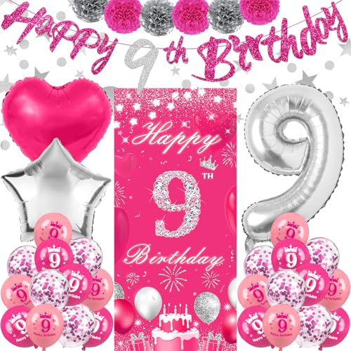 TSVATE 9 Geburtstag Dekorationen für Mädchen Tochter Rosa 9 Jahr Alt Mädchen Geburtstagsdekorationen Happy 9th Banner Hintergrund Hof Tür Wand Nummer 9 Ballon Pompoms Stern Girlande TSVATE 9 Geburtstag Dekorationen für Mädchen Tochter Rosa 9 Jahr Alt Mädchen Geburtstagsdekorationen Happy 9th Banner Hintergrund Hof Tür Wand Nummer 9 Ballon Pompoms Stern Girlande von TSVATE