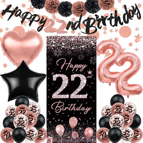 TSVATE Rose Gold 22nd Birthday Decorations - Happy Birthday Banner, Backdrop, Balloons, Pompoms & Star Streamers TSVATE Rose Gold 22nd Birthday Decorations - Happy Birthday Banner, Backdrop, Balloons, Pompoms & Star Streamers von TSVATE