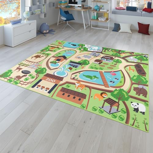 Kinder-Teppich, Spiel-Teppich Für Kinderzimmer, Zoo Mit Tiger, Bär, Bunt, Größe:Ø 160 cm Rund von TT Home