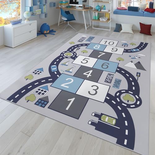 TT Home Kinder-Teppich, Spiel-Teppich Für Kinderzimmer, Hüpfkästchen und Straßen, Grau, Größe:80x150 cm von TT Home