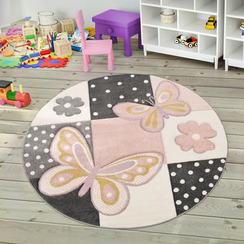 TT Home Kinderteppich Teppich Kinderzimmer Mädchen Kinder 3D Prinzessin Sterne Krone, Farbe:Mehrfarbig, Größe:160 cm Rund von TT Home