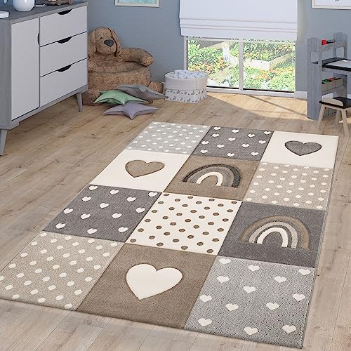 TT Home Kinderzimmerteppich Teppich Junge Mädchen Kinderteppich Baby Regenbogen Motiv, Farbe: Beige 3, Größe:120x170 cm TT Home Kinderzimmerteppich Teppich Junge Mädchen Kinderteppich Baby Regenbogen Motiv, Farbe: Beige 3, Größe:120x170 cm von TT Home
