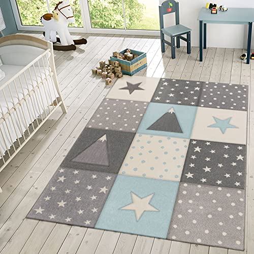 TT Home Kinderzimmerteppich Teppich Junge Mädchen Kinderteppich Punkte Stern 3D Streifen, Farbe: Blau 5, Größe:133 cm Quadrat von TT Home
