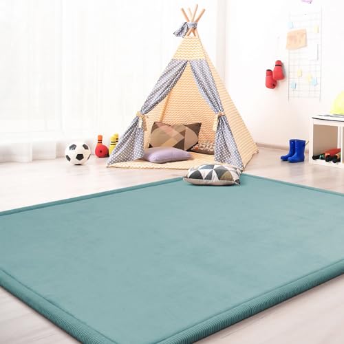 TT Home Krabbelmatte Babyzimmer Teppich Spielmatte Kinder Unifarben rutschfest Flauschig, Farbe: Blau, Größe:140x200 cm von TT Home