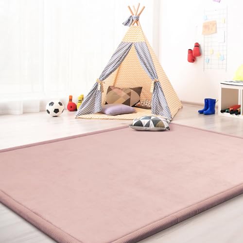 TT Home Krabbelmatte Babyzimmer Teppich Spielmatte Kinder Unifarben rutschfest Flauschig, Farbe: Rosa Pink, Größe:100x200 cm von TT Home