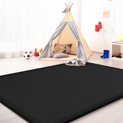 TT Home Krabbelmatte Babyzimmer Teppich Spielmatte Kinder Unifarben rutschfest Flauschig, Farbe: Schwarz, Größe:120x160 cm von TT Home