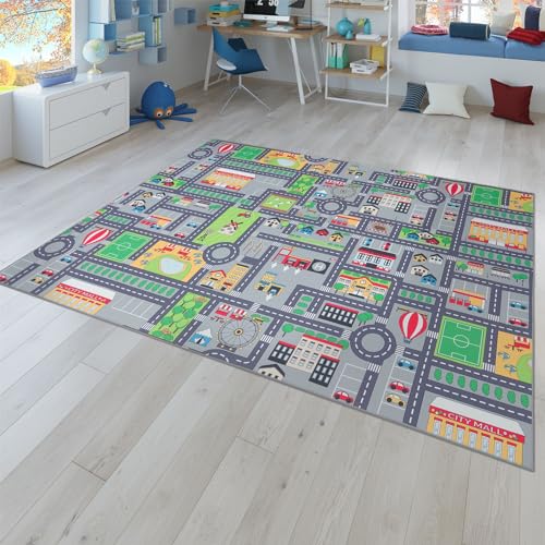 TT Home Spielteppich Kinderzimmer Teppich Kinderteppich Straßenteppich Auto Design, Grau, Größe:80x150 cm von TT Home