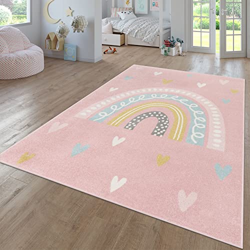TT Home Teppich Kinderzimmer Kinderzimmerteppich Junge Mädchen Kinderteppich Modern Soft, Farbe: Pink 2, Größe:133x190 cm von TT Home