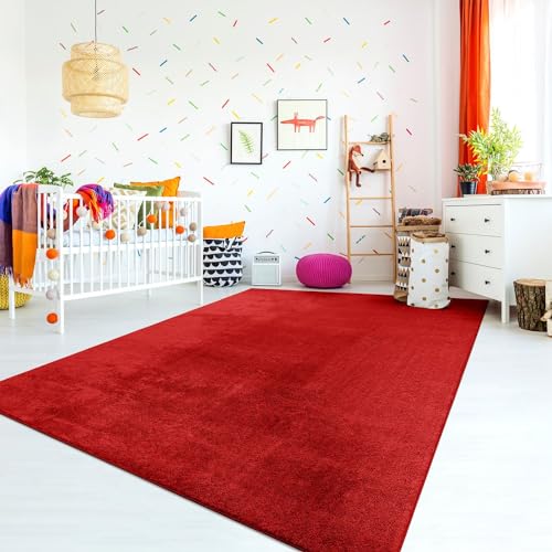 TT Home Teppich Kinderzimmer Waschbar rutschfest Kinderteppich Junge Mädchen Weich Pastell, Farbe: Rot, Größe:120x170 cm von TT Home