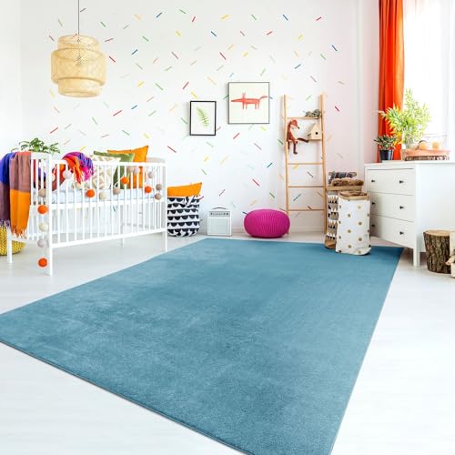 Teppich Kinderzimmer Waschbar rutschfest Kinderteppich Junge Mädchen Weich Pastell, Farbe: Türkis, Größe:80 cm Rund von TT Home