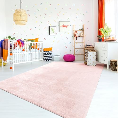 TT Home Teppich Kinderzimmer Waschbar rutschfest Kinderteppich Junge Mädchen Weich Pastell, Farbe:Rosa, Größe:160x220 cm von TT Home