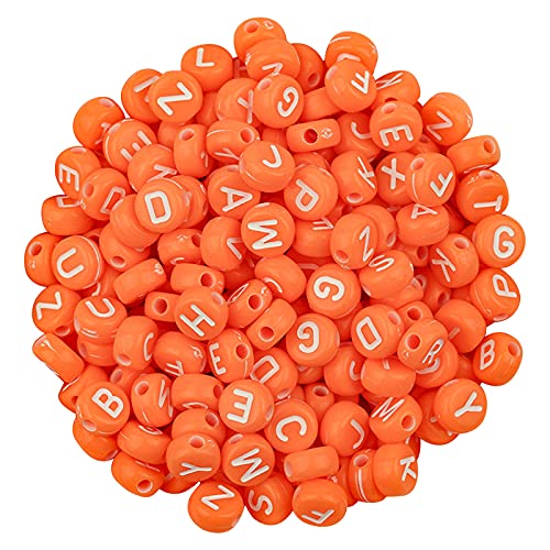 100 Stück Buchstabenperlen Fädelperlen Perlen, Perlen zum Auffädeln Bastelperlen Bunte 3D Alphabet Perlen für Armbänder Schmuck Basteln DIY, Geschenk Kinder Mädchen (Orange) von TT-