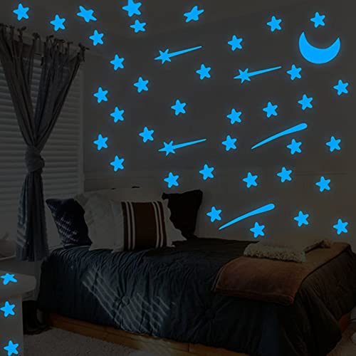 Leuchtsterne Aufkleber ☆☆ ☆ selbstklebende 106 Stücke im Dunkeln Leuchten Einhorn Wandtattoos Leuchtende leuchtende Sterne Sternenhimmel Aufkleber Kinderzimmer Dekorationen (Blue) von TT-