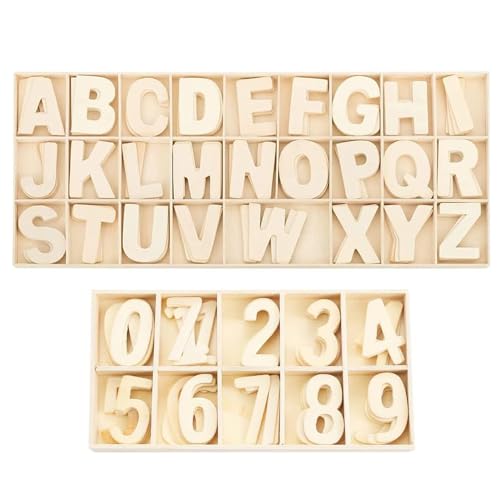 180 Stück Kinder Holz Zahlen Alphabet Nummer, Holz Buchstaben, Alphabet Und Nummer Buchstaben aus Holz, Holzbuchstaben Zahlen, mit Ablagefach, für Heimwerker, Partydekoration, Holzfarbe von TTBDDM