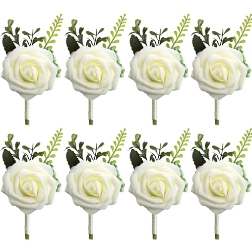 TTBDDM 8 Stücke Hochzeit Boutonniere, Rose Blumen Anstecker, Hochzeit Rose Blumen Anstecker, Bräutigam Boutonniere, für Braut, Bräutigam, Brautjungfern, Trauzeugen, Gäste, Weiß TTBDDM 8 Stücke Hochzeit Boutonniere, Rose Blumen Anstecker, Hochzeit Rose Blumen Anstecker, Bräutigam Boutonniere, für Braut, Bräutigam, Brautjungfern, Trauzeugen, Gäste, Weiß von TTBDDM