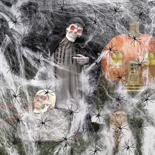 TTCOTOKE Spinnennetz Halloween Deko, 300g Halloween Spinnennetz mit 80 Plastik Spinnen,1500 sq.ft Spinnweben Deko für Outdoor Indoor Garten,Esstisch,Tür,Decke,Fenster, Party Horror Deko TTCOTOKE Spinnennetz Halloween Deko, 300g Halloween Spinnennetz mit 80 Plastik Spinnen,1500 sq.ft Spinnweben Deko für Outdoor Indoor Garten,Esstisch,Tür,Decke,Fenster, Party Horror Deko von TTCOTOKE