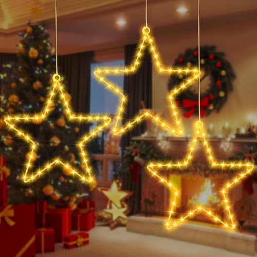 TTCOTOKE LED Weihnachtsstern Beleuchtung, 3PCS Leuchtstern Weihnachten Led Stern Weihnachtsdeko Fenster mit 120 Warmweißen Leds, 8 Modi Wasserdicht Fensterdeko Stern Außen für Party Weihnachtsdeko von TTCOTOKE