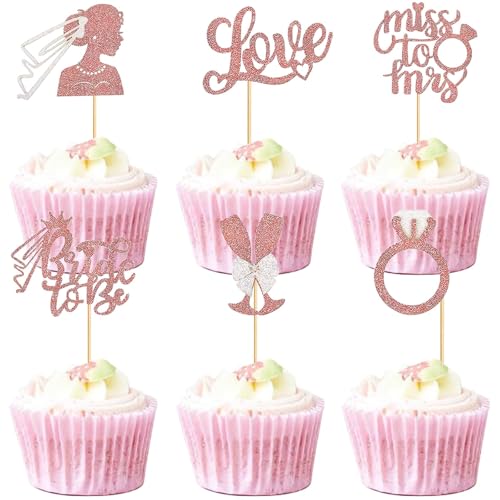 Bride to Be Cupcake Toppers, 24 Stück Hochzeit Bride To Be Tortenstecker, Glitzer Tortendeko, Diamant Ring Herz Cupcake Topper, für Brautparty, Verlobungsfeier, Junggesellenabschied Bride to Be Cupcake Toppers, 24 Stück Hochzeit Bride To Be Tortenstecker, Glitzer Tortendeko, Diamant Ring Herz Cupcake Topper, für Brautparty, Verlobungsfeier, Junggesellenabschied von TTDCQQID