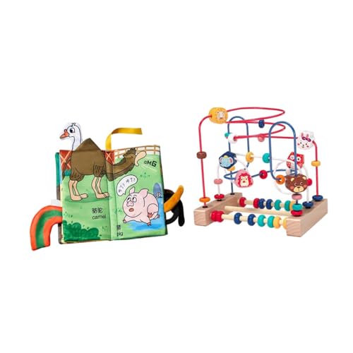 TTETTZ Holzperlen Spielzeug für Kinder, Motorik und Koordination mit Tieren, mit Stoffbuch von TTETTZ