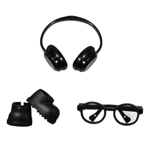TTETTZ Puppen Regenstiefel für 17 cm, Puppenschuhe mit Kopfhörern Und Brille, Foto Zubehör, Schwarz TTETTZ Puppen Regenstiefel für 17 cm, Puppenschuhe mit Kopfhörern Und Brille, Foto Zubehör, Schwarz von TTETTZ