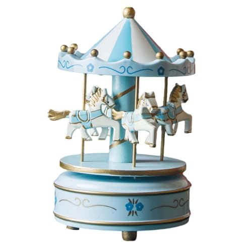 TTETTZ Spieluhr Musikbox mit Holzfigur Eine Sammelfigur Als Ornament Handbemalt mit Drehenden Pferden für Die Heimdekoration Und Als Geburtstagsgeschenk, Blau TTETTZ Spieluhr Musikbox mit Holzfigur Eine Sammelfigur Als Ornament Handbemalt mit Drehenden Pferden für Die Heimdekoration Und Als Geburtstagsgeschenk, Blau von TTETTZ