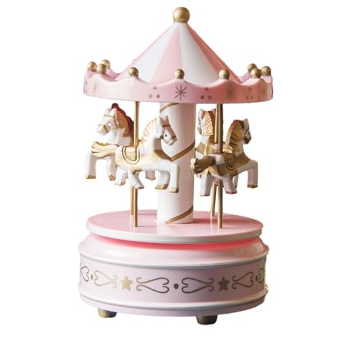 TTETTZ Spieluhr Musikbox mit Holzfigur Eine Sammelfigur Als Ornament Handbemalt mit Drehenden Pferden für Die Heimdekoration Und Als Geburtstagsgeschenk, Rosa TTETTZ Spieluhr Musikbox mit Holzfigur Eine Sammelfigur Als Ornament Handbemalt mit Drehenden Pferden für Die Heimdekoration Und Als Geburtstagsgeschenk, Rosa von TTETTZ