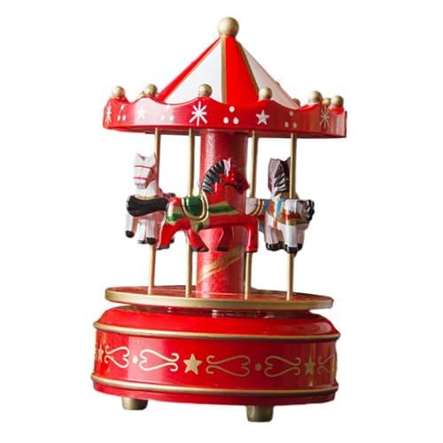 TTETTZ Spieluhr Musikbox mit Holzfigur Eine Sammelfigur Als Ornament Handbemalt mit Drehenden Pferden für Die Heimdekoration Und Als Geburtstagsgeschenk, Rot TTETTZ Spieluhr Musikbox mit Holzfigur Eine Sammelfigur Als Ornament Handbemalt mit Drehenden Pferden für Die Heimdekoration Und Als Geburtstagsgeschenk, Rot von TTETTZ