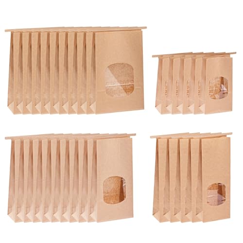 30 Stück Papiertüten Klein mit Sichtfenster Braune Papiertüten für Tee Aufbewahrung Süßigkeiten Inkl 4 Größen,Ideal Als Butterbrottüten, Kekstüten Und Samentütchen von TTIAYAO