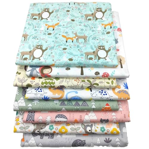 8 Stück Stoff Meterware Stoffe zum Nähen mit Tier Naturmotiven Stoff Baumwollstoff Meterware Patchworkstoff für DIY, Quilting Und Kinderkleidung​(50x40 cm) von TTIAYAO