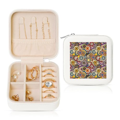 TTIGLHOH Reise-Schmuckschatulle mit ethnischen Kreisen, Blumenmuster, kleine Schmuck-Organizer-Boxen für Damen, für Ohrringe, Ringe, Halsketten, Armbänder TTIGLHOH Reise-Schmuckschatulle mit ethnischen Kreisen, Blumenmuster, kleine Schmuck-Organizer-Boxen für Damen, für Ohrringe, Ringe, Halsketten, Armbänder von TTIGLHOH
