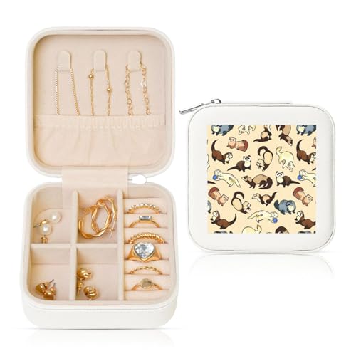 TTIGLHOH Reise-Schmuckschatulle mit haarigem Frettchen-Druck, kleine Schmuck-Organizer-Boxen für Damen, für Ohrringe, Ringe, Halsketten, Armbänder TTIGLHOH Reise-Schmuckschatulle mit haarigem Frettchen-Druck, kleine Schmuck-Organizer-Boxen für Damen, für Ohrringe, Ringe, Halsketten, Armbänder von TTIGLHOH