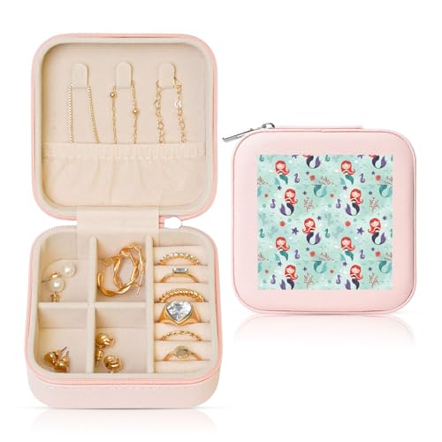TTIGLHOH Schöne Reise-Schmuckschatulle mit Meerjungfrauen-Druck, kleine Schmuck-Organizer-Boxen für Damen, für Ohrringe, Ringe, Halsketten, Armbänder von TTIGLHOH