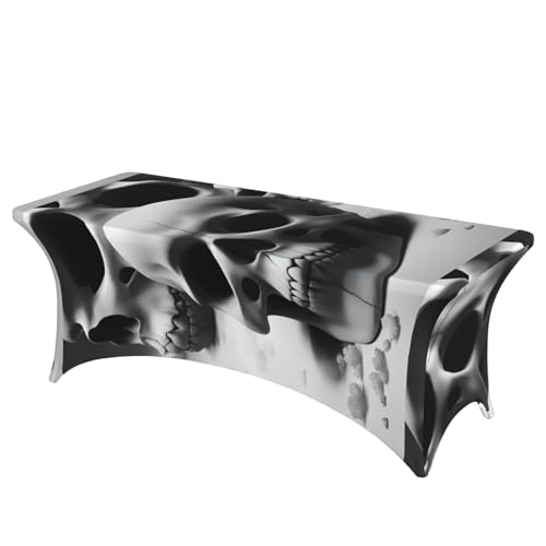 TTIGLHOH Tischdecke mit Totenköpfen für Standardtische, universelle rechteckige Tischdecke für Hochzeit, Bankett, Party, Schwarz und Weiß von TTIGLHOH