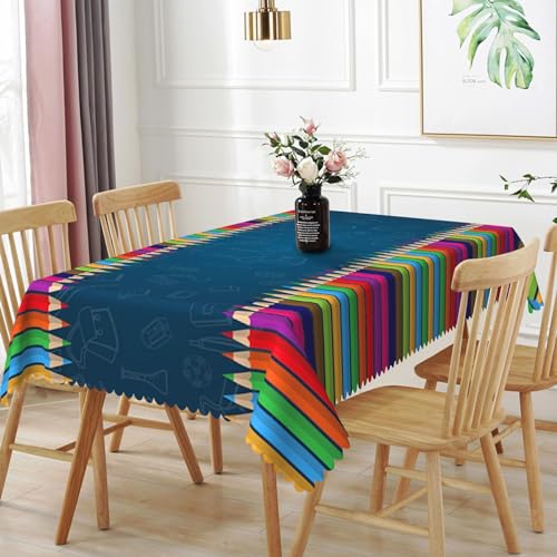 TTQYFNM Rechteckige Tischdecke, 132,1 x 177,8 cm, für den Schulanfang, Tafel, bunter Bleistift, Wissenschaftsklasse, wasserdicht, Tischdecke für Kindergarten, Esstisch, Schulanfang von TTQYFNM