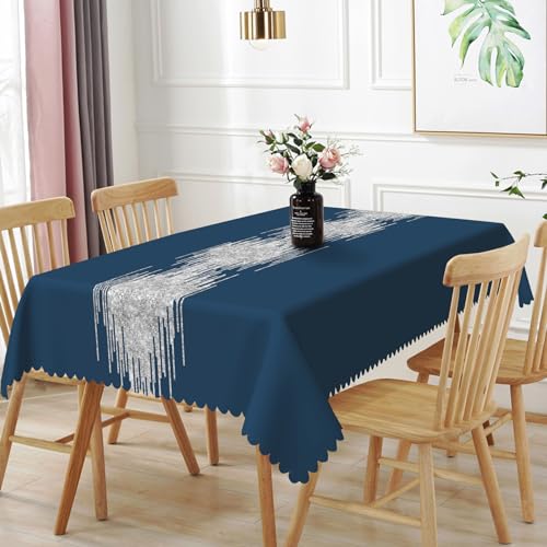 TTQYFNM Rechteckige Tischdecke, luxuriös und modern, elegant, wasserdicht und knitterfrei, Polyester, für Zuhause, Küche, Esszimmer, Café, Terrasse, Restaurant, 132,1 x 177,8 cm, Marineblau von TTQYFNM