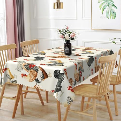 TTQYFNM Rechteckige Tischdecke mit Hahn, rustikales Bauernhaus, Landhaus-Tischdecke, wasserdicht und schmutzabweisend, Tischdecke für Küche, Esszimmer, Party, Bankett, Dekoration, 132,1 x 177,8 cm von TTQYFNM